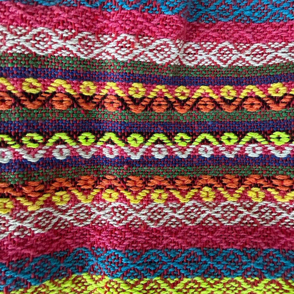 Vintage Boho Embroidered Skirt Multicolor Woven Folk Elastic Waist Skirt - Picture 4 of 5